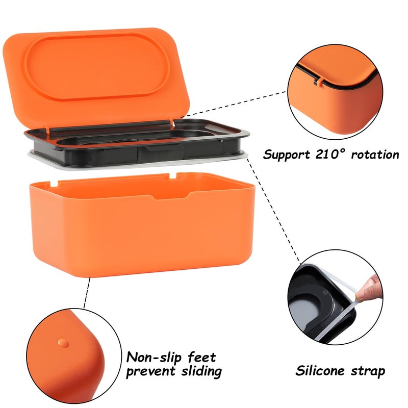 Seposeve Wipes Dispenser, Wipe Holder for Baby & Adult, Refillable Wipe Container, Keeps Wipes Fresh, One-Handed Operation. Non-Slip, Easy Open/Close Wipes Pouch Case, Orange - Image 3